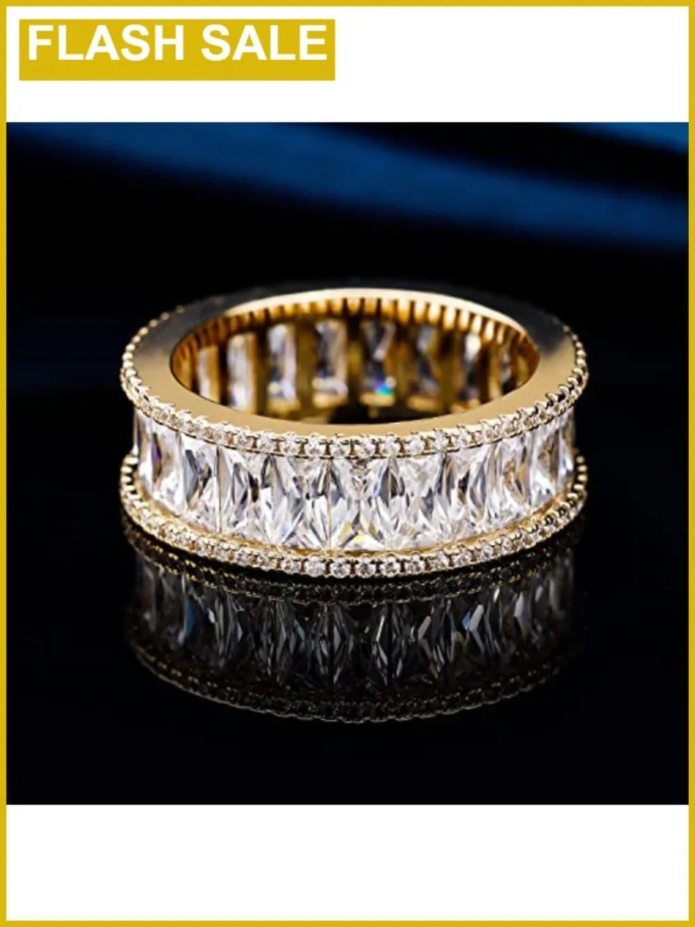 18K Gold Plated Eternity Wedding Band Baguette Cubic Zirconia Ring